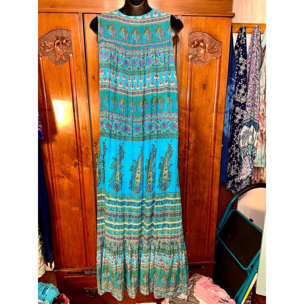 NWOT TURQUOISE SLEEVELESS BLOCK PRINT HIPPIE BOHO… - image 3