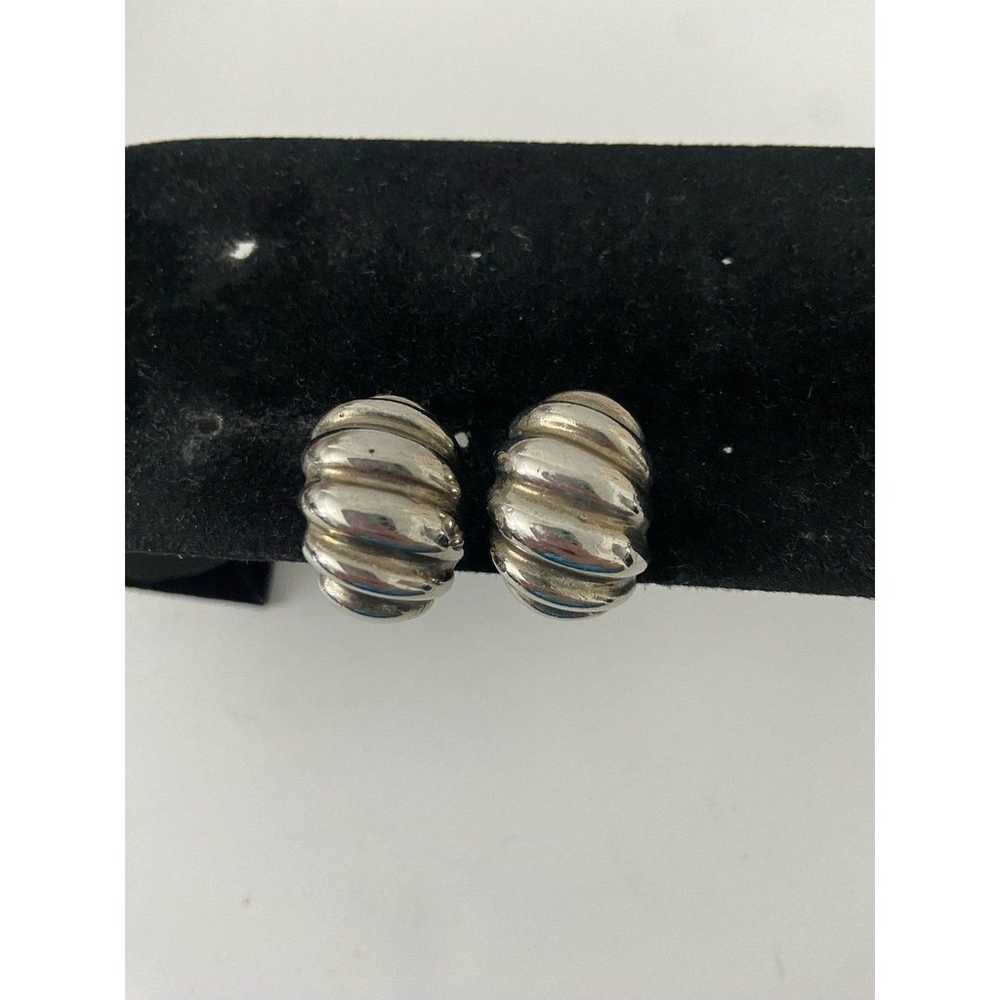 Vintage dome earrings clip on silver tone - image 1