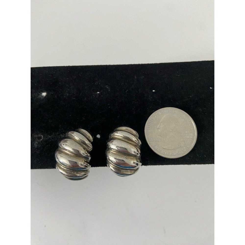 Vintage dome earrings clip on silver tone - image 2