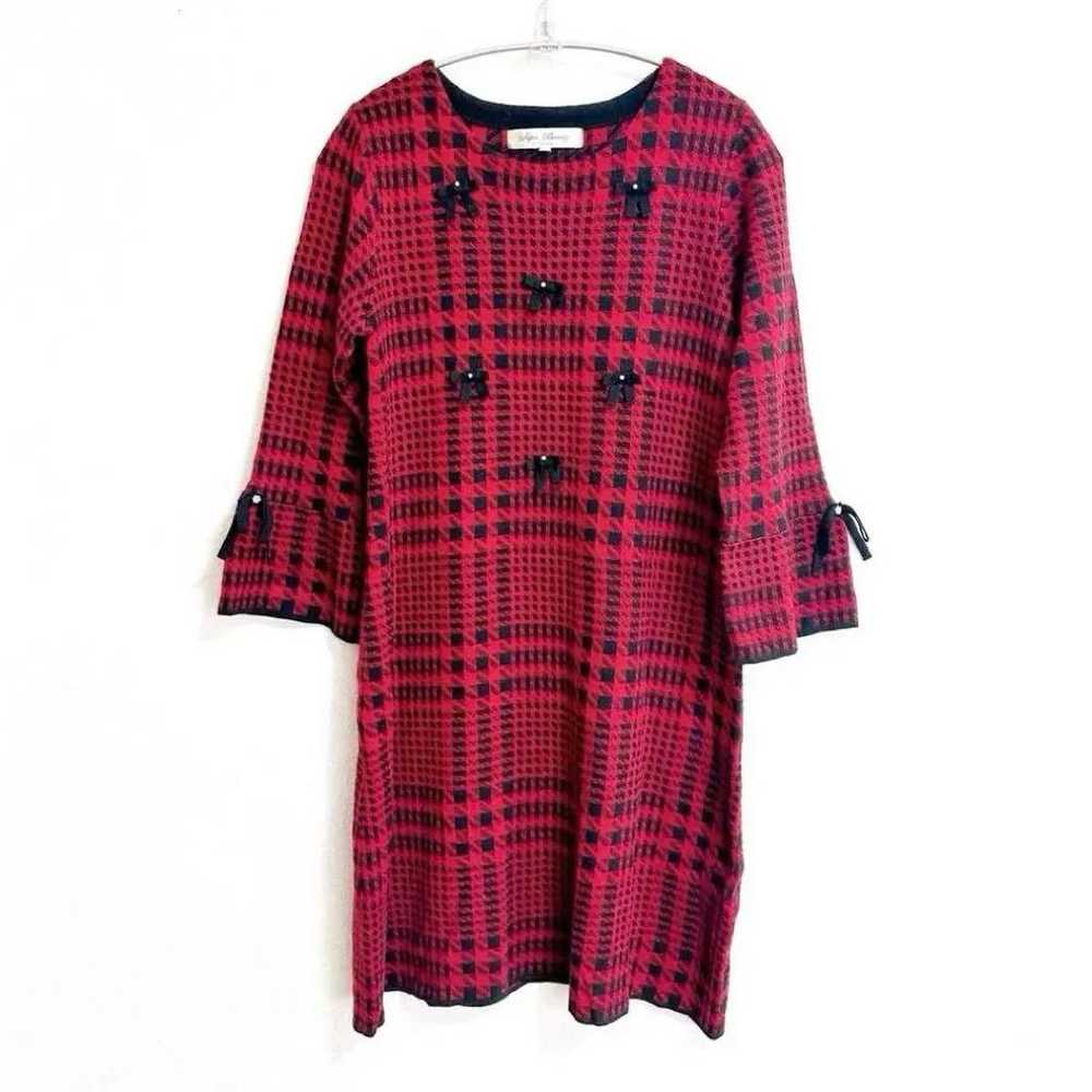 【Super Beauty】 Red Check Pearl One-Piece with Rib… - image 1