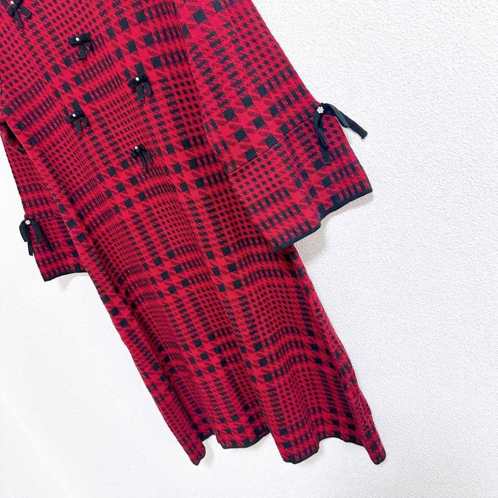 【Super Beauty】 Red Check Pearl One-Piece with Rib… - image 3