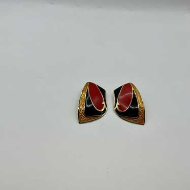 Edgar Berebi Earrings Vintage Signed Red Gold Bla… - image 1