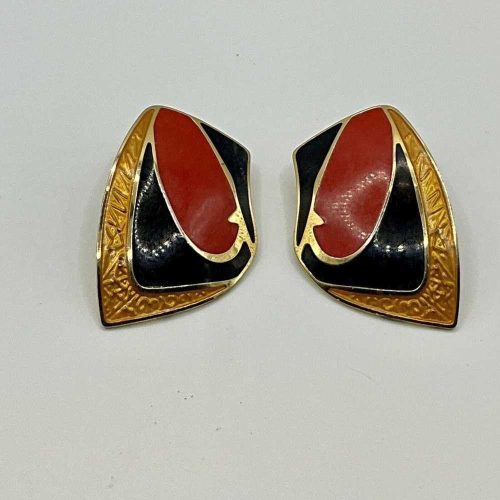 Edgar Berebi Earrings Vintage Signed Red Gold Bla… - image 2