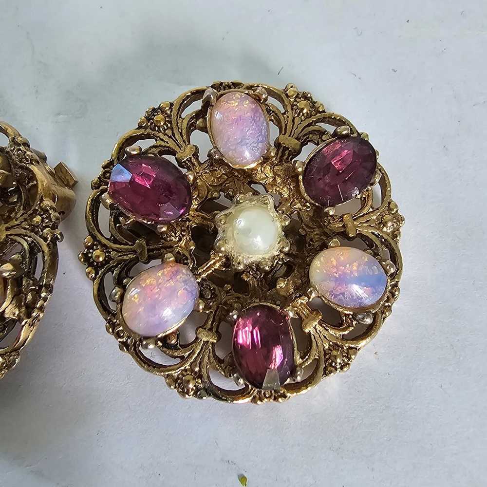 Vintage Earrings Women's Clip On Faux Opal Plum P… - image 3