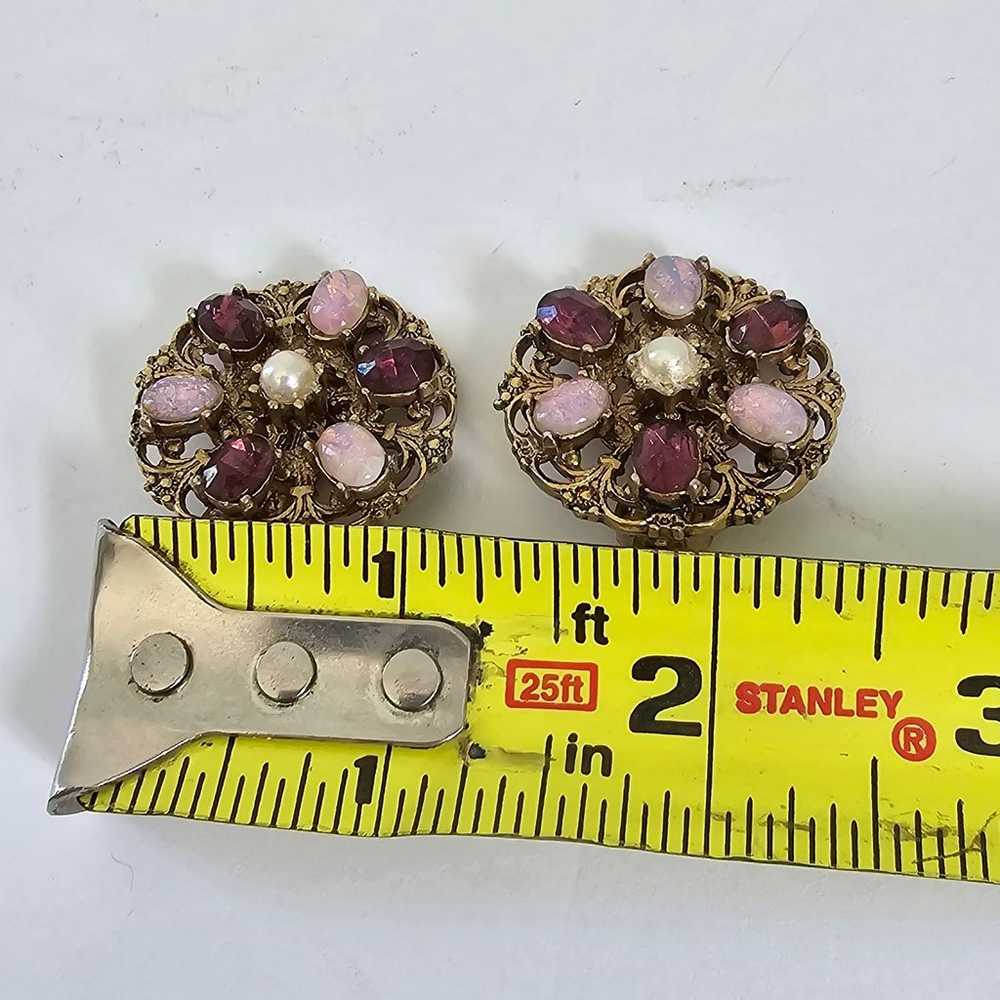 Vintage Earrings Women's Clip On Faux Opal Plum P… - image 6