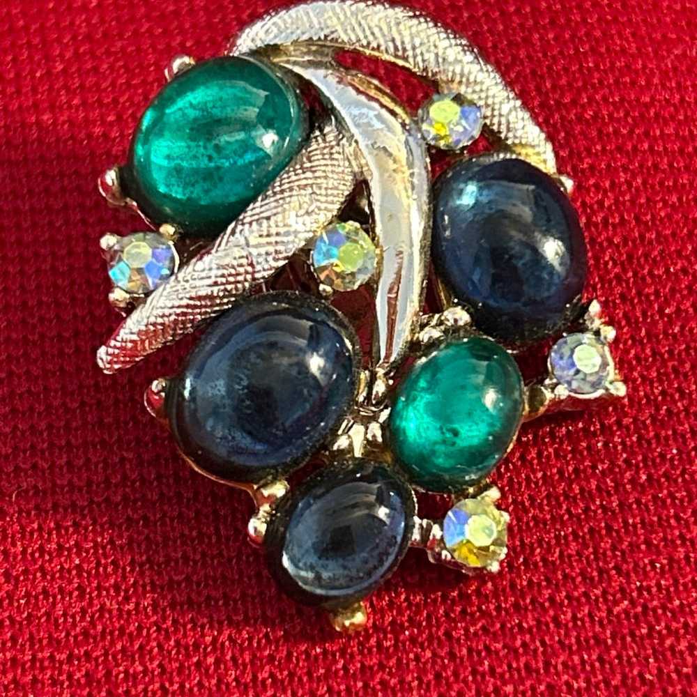 Vtg Blue Green Aurora Borealis Rhinestone Clip on… - image 5