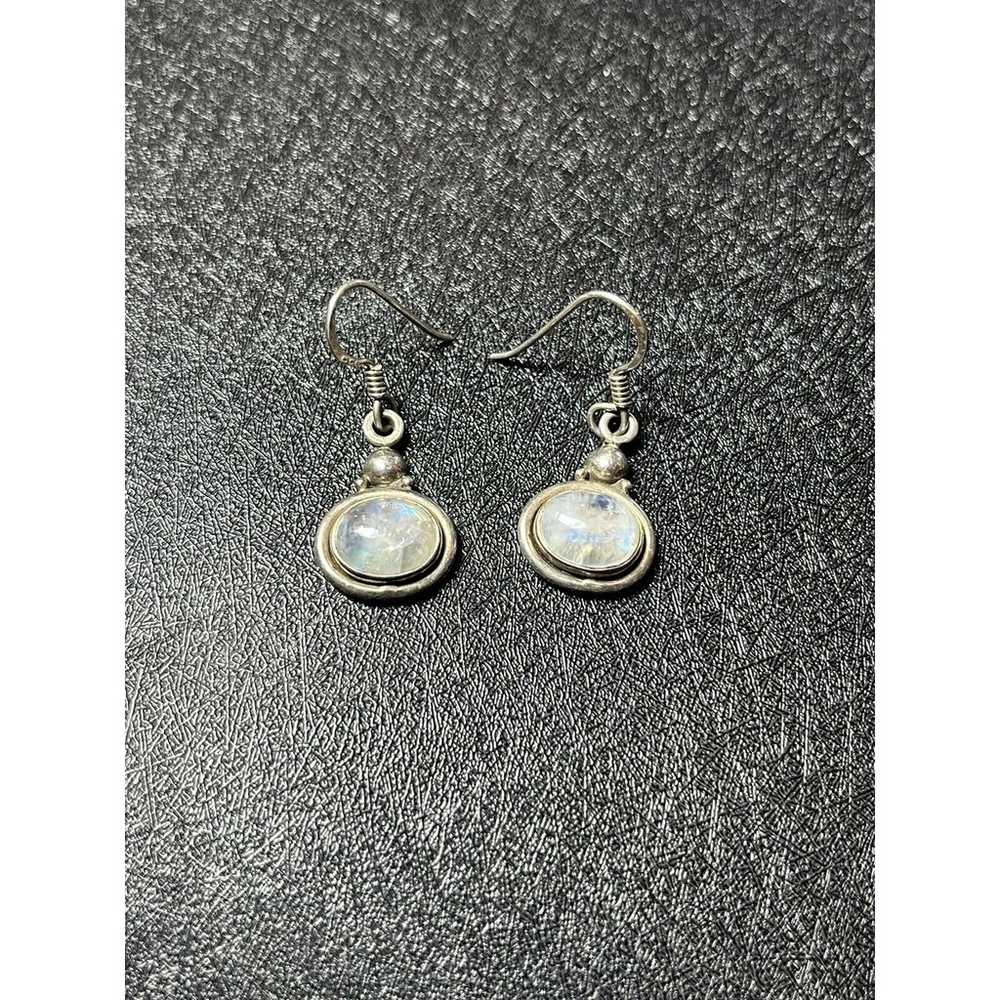 Vintage Moonstone Cabochon Sterling Silver Dangle… - image 1