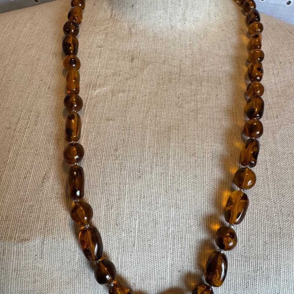 Vintage Honey/Amber Chunky Beaded Necklace Long - image 1