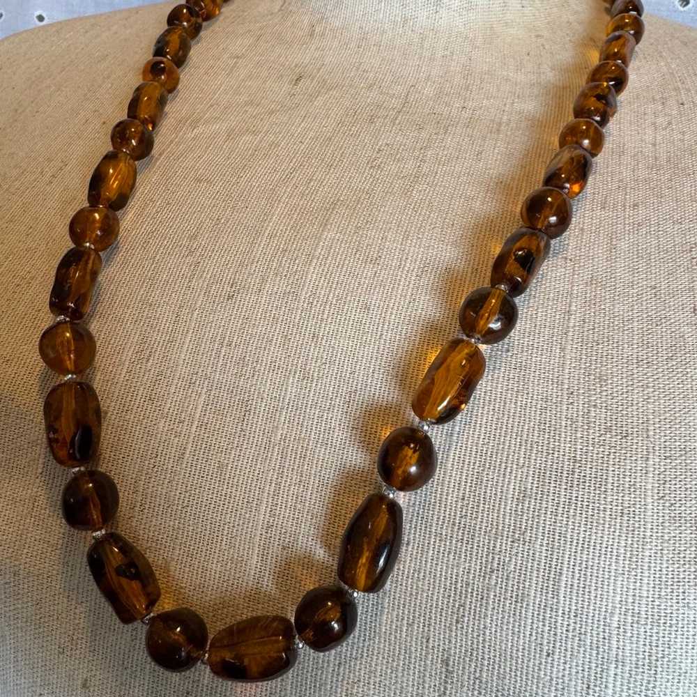 Vintage Honey/Amber Chunky Beaded Necklace Long - image 2