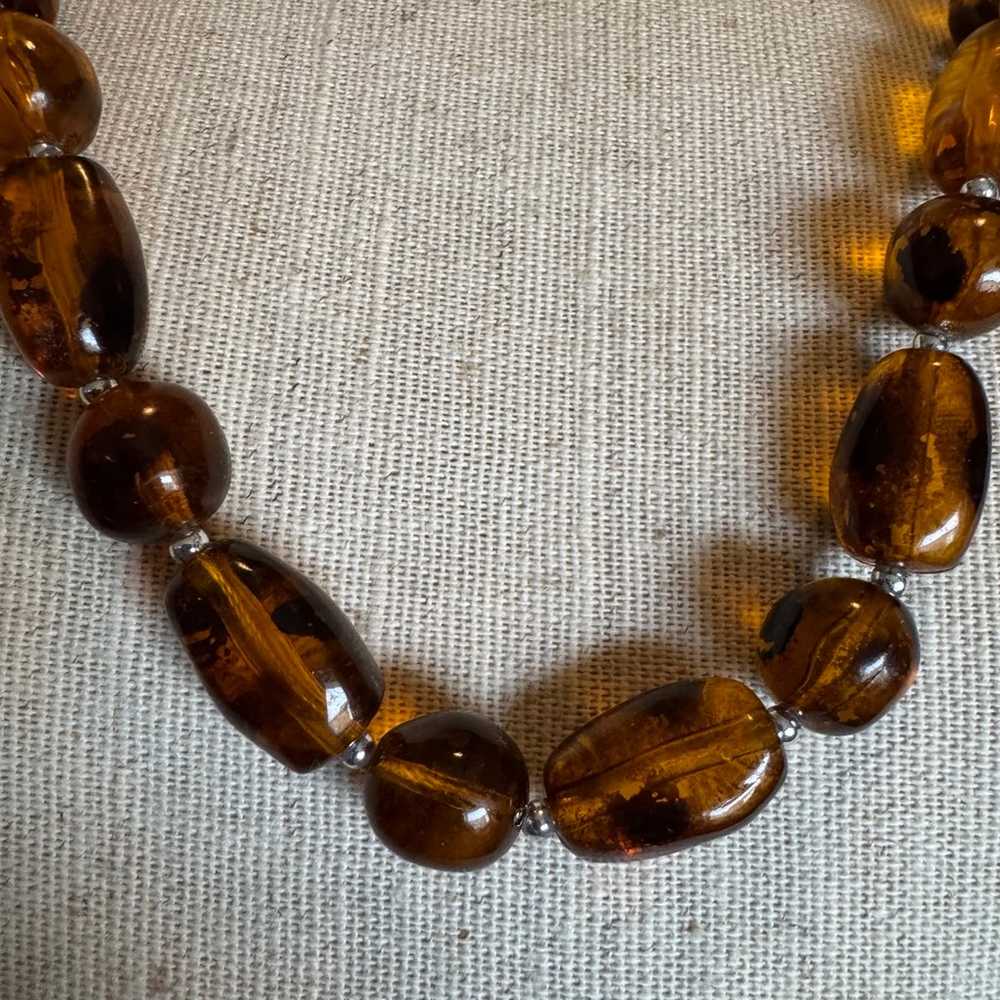 Vintage Honey/Amber Chunky Beaded Necklace Long - image 3