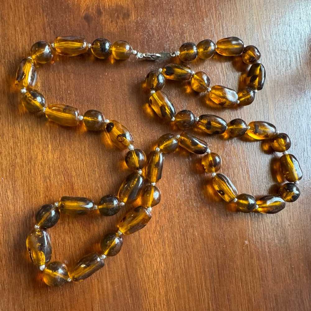 Vintage Honey/Amber Chunky Beaded Necklace Long - image 4