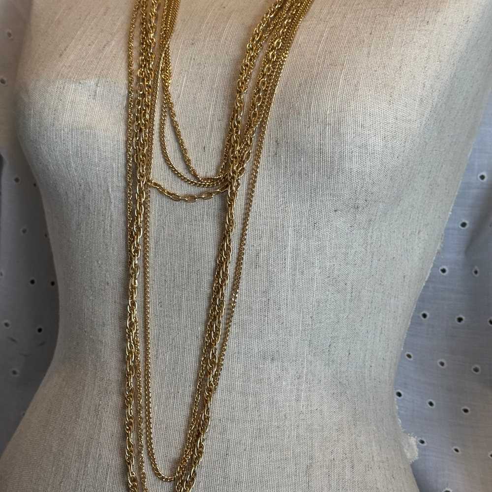 Vintage Gold Tone Multi Strand Long Chain Necklace - image 1