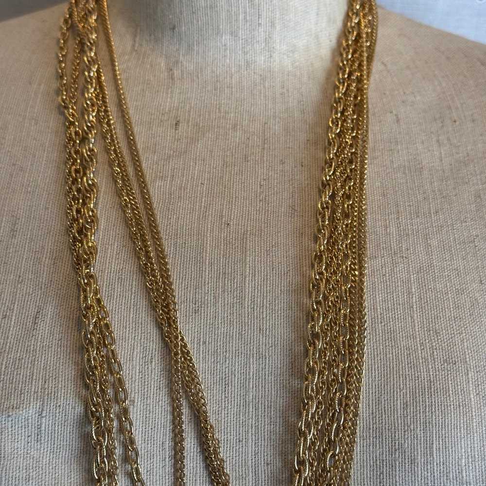 Vintage Gold Tone Multi Strand Long Chain Necklace - image 2