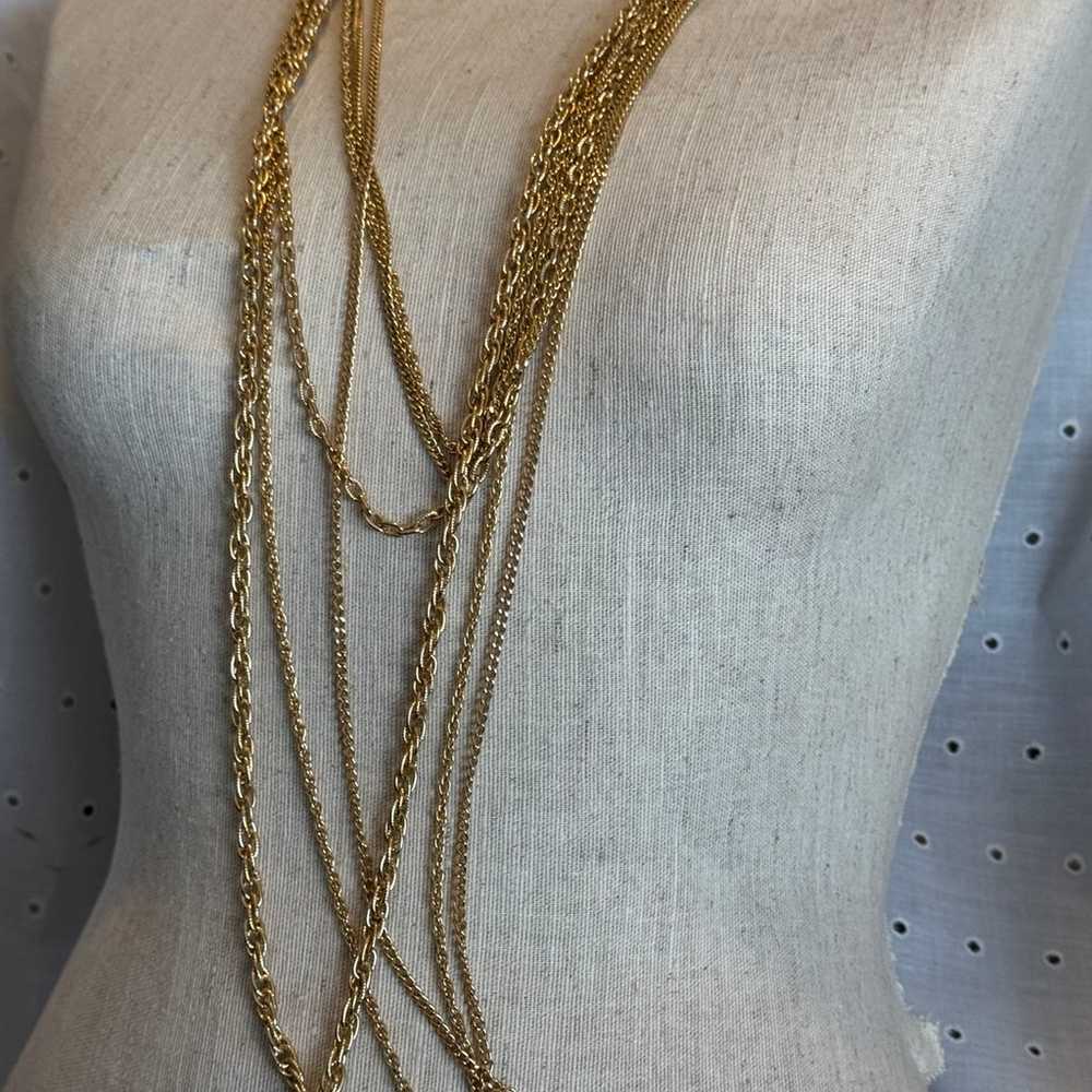 Vintage Gold Tone Multi Strand Long Chain Necklace - image 3