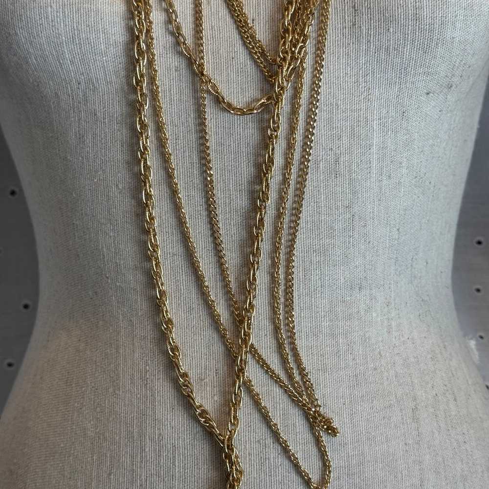 Vintage Gold Tone Multi Strand Long Chain Necklace - image 4