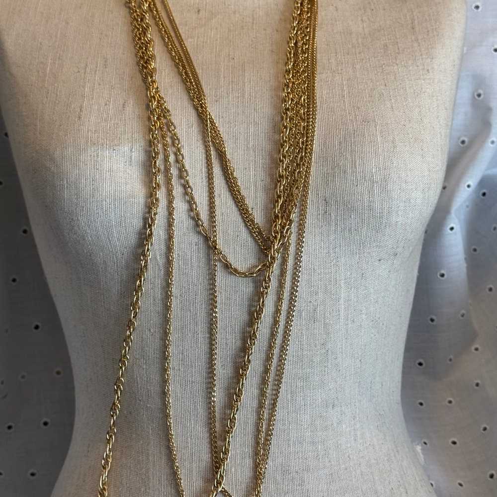 Vintage Gold Tone Multi Strand Long Chain Necklace - image 5