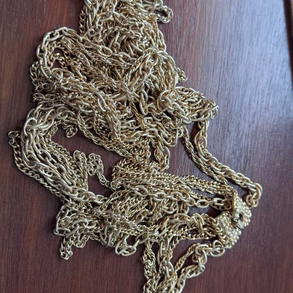 Vintage Gold Tone Multi Strand Long Chain Necklace - image 6