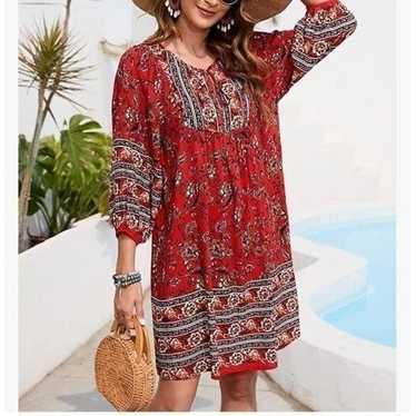 Boho Floral 3/4 Sleeve Flowy Summer Dress