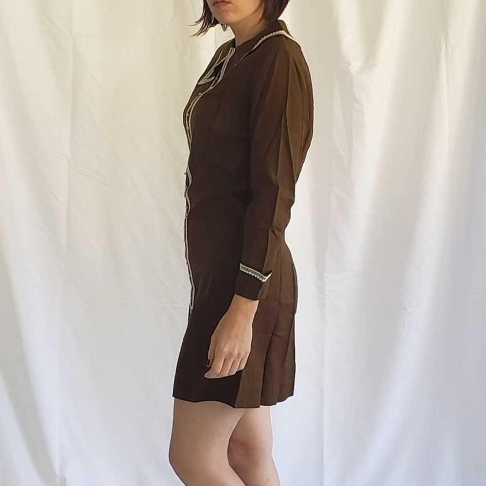 60s Brown Mod Dagger Collar Dress - image 2