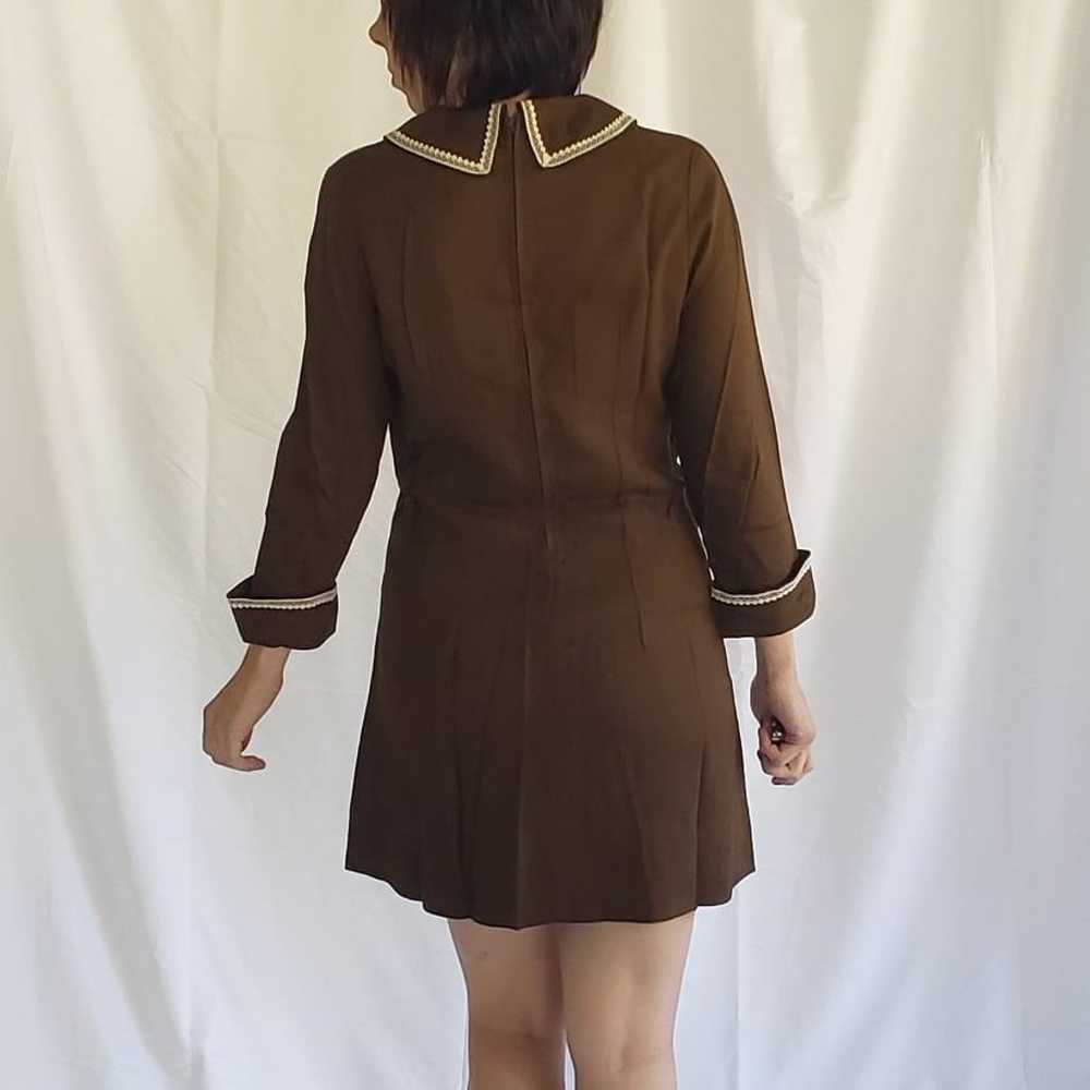 60s Brown Mod Dagger Collar Dress - image 3