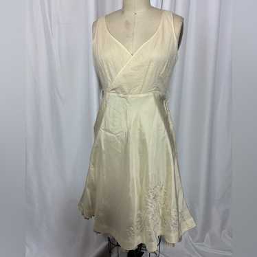 Viola Cream 100% Silk Fairy Embroidered Flare Dres