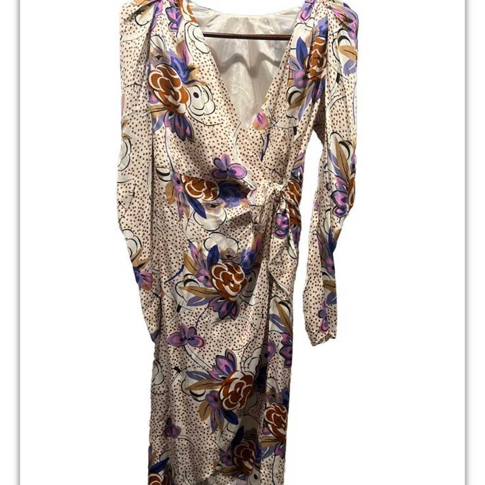 Les Reveries Floral Dot Long Sleeve Wrap Dress Si… - image 6