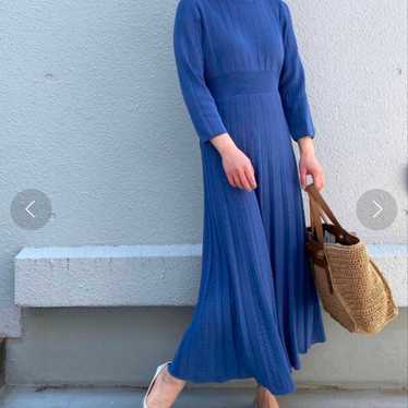 PICCIN Pitchin Crocheted Rib Knit Dress Long Blue… - image 1