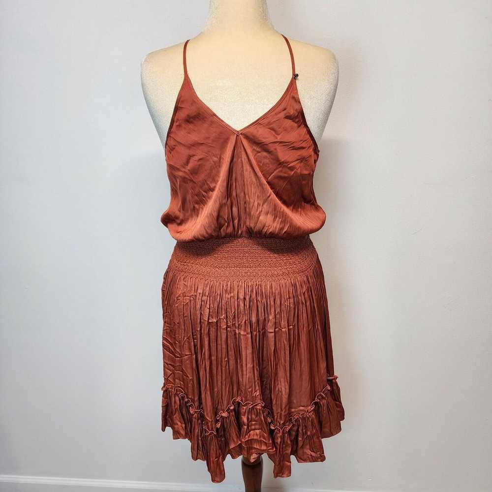 Halston Gathered Smocked Satin Dress Crinkle Plea… - image 2