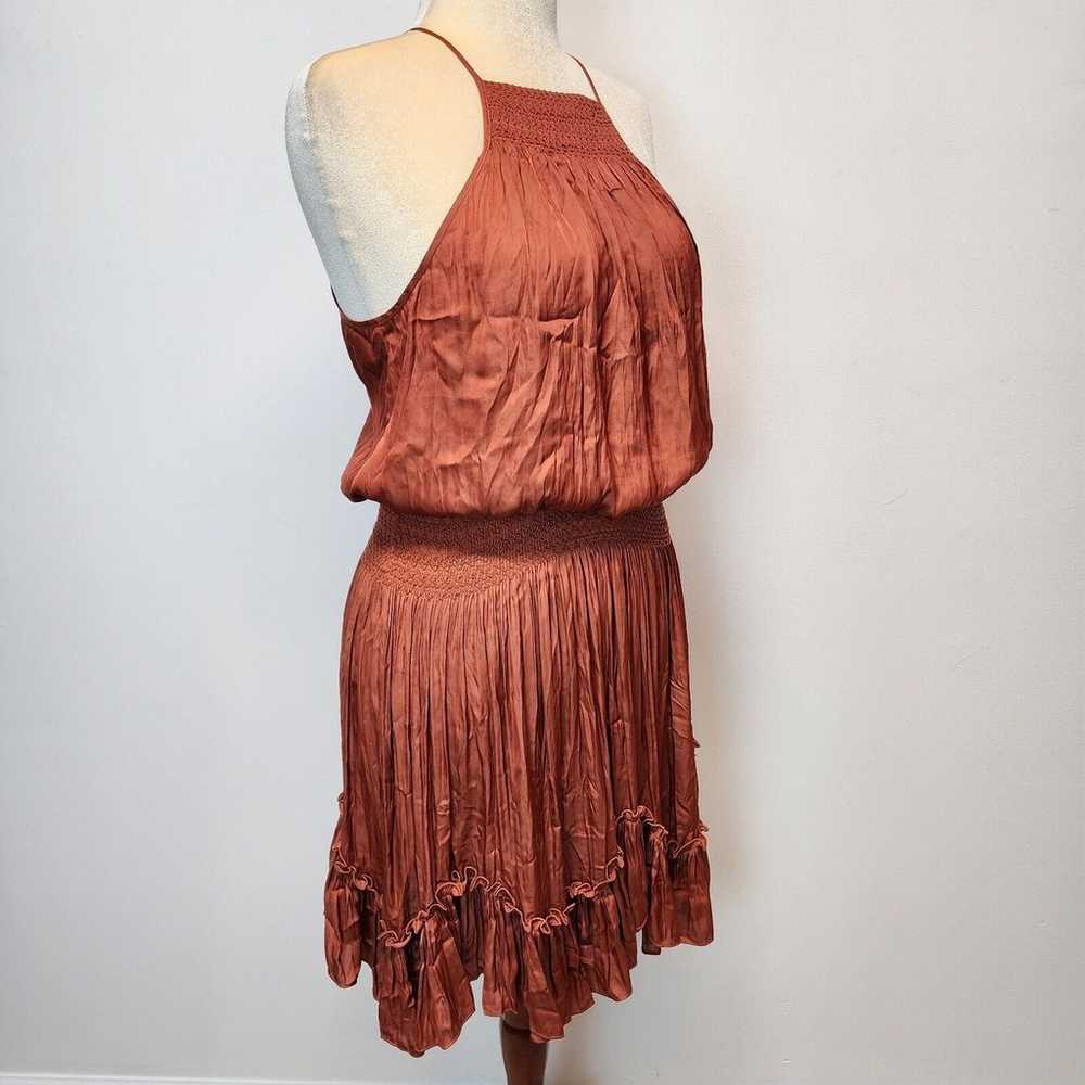 Halston Gathered Smocked Satin Dress Crinkle Plea… - image 3