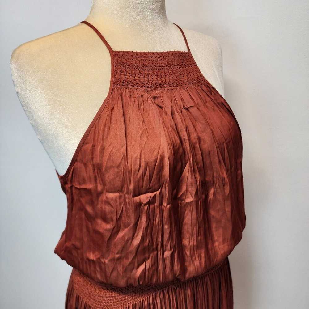 Halston Gathered Smocked Satin Dress Crinkle Plea… - image 4