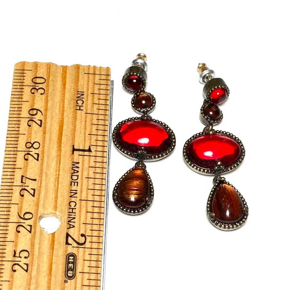 MONET Earrings Drops Dangles Acrylic Bronze Antiq… - image 7