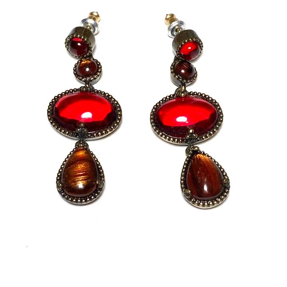 MONET Earrings Drops Dangles Acrylic Bronze Antiq… - image 8