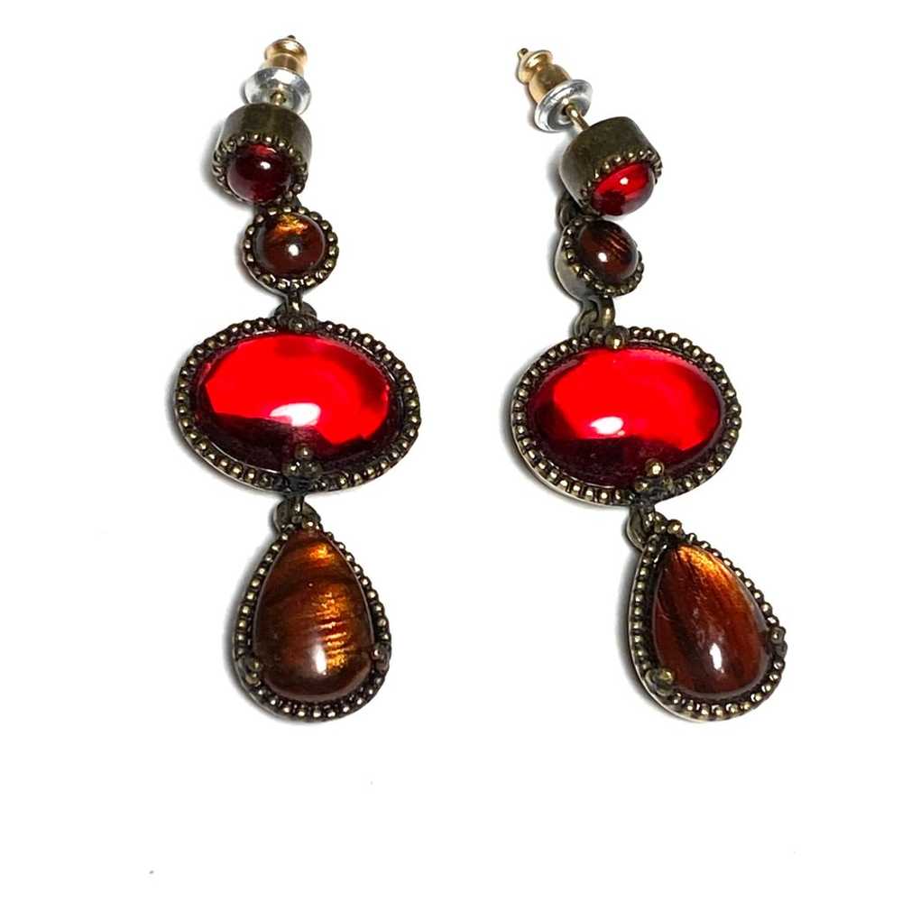 MONET Earrings Drops Dangles Acrylic Bronze Antiq… - image 9