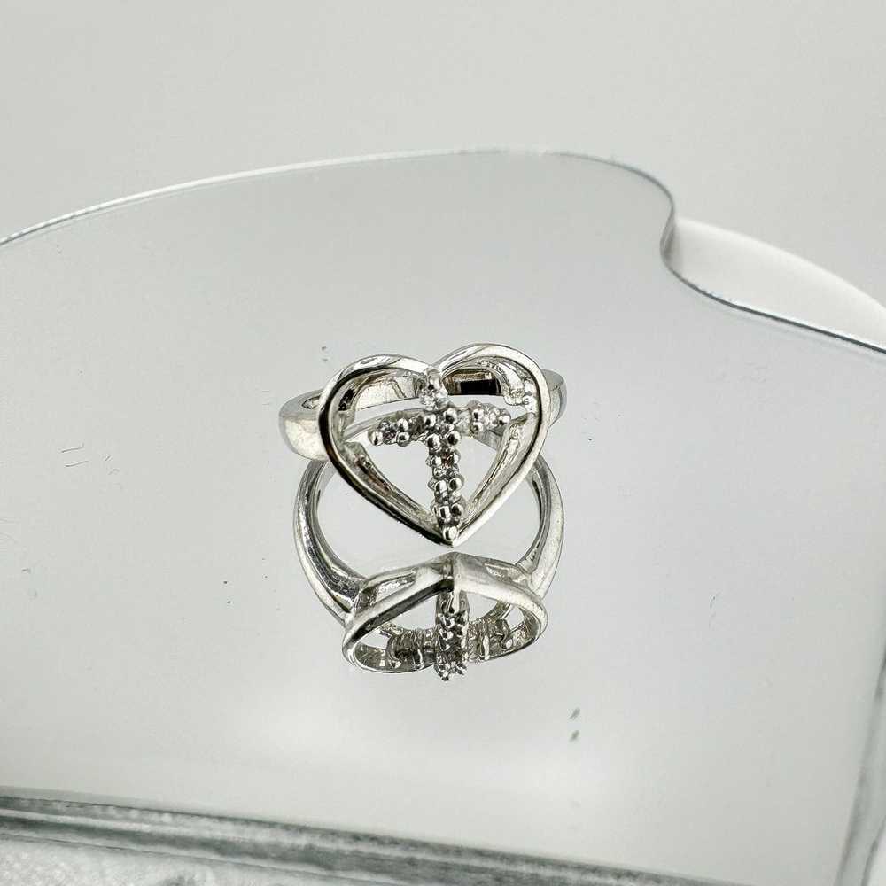 Vintage Heart Cross Rhinestone Ring Faith Love Re… - image 2