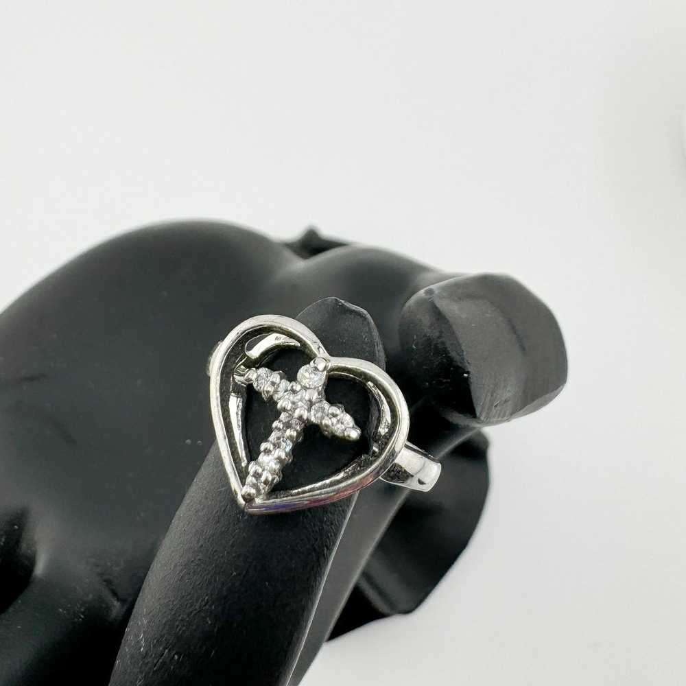 Vintage Heart Cross Rhinestone Ring Faith Love Re… - image 4