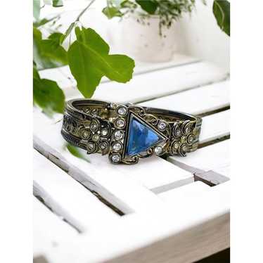 Beautiful blue and clear rhinestone vintage clamp… - image 1