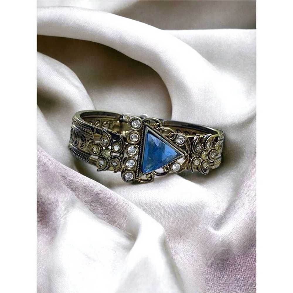 Beautiful blue and clear rhinestone vintage clamp… - image 2