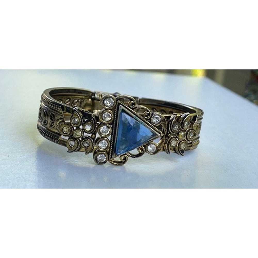 Beautiful blue and clear rhinestone vintage clamp… - image 6