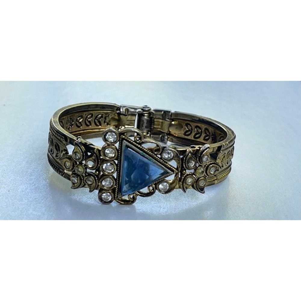 Beautiful blue and clear rhinestone vintage clamp… - image 7