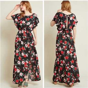 Modcloth Inspired Spirit Floral Maxi Dress Black … - image 1