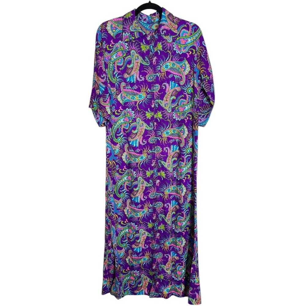 Vintage 60s Purple Psychedelic Print Lounge Dress… - image 1