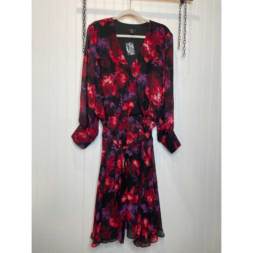 NWOT Jason Wu Red Floral Midi Dress Shirred Skirt… - image 2