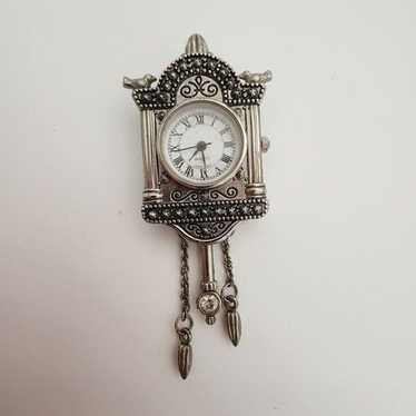 Vintage Avon Antique Style Clock Pendant Silver To