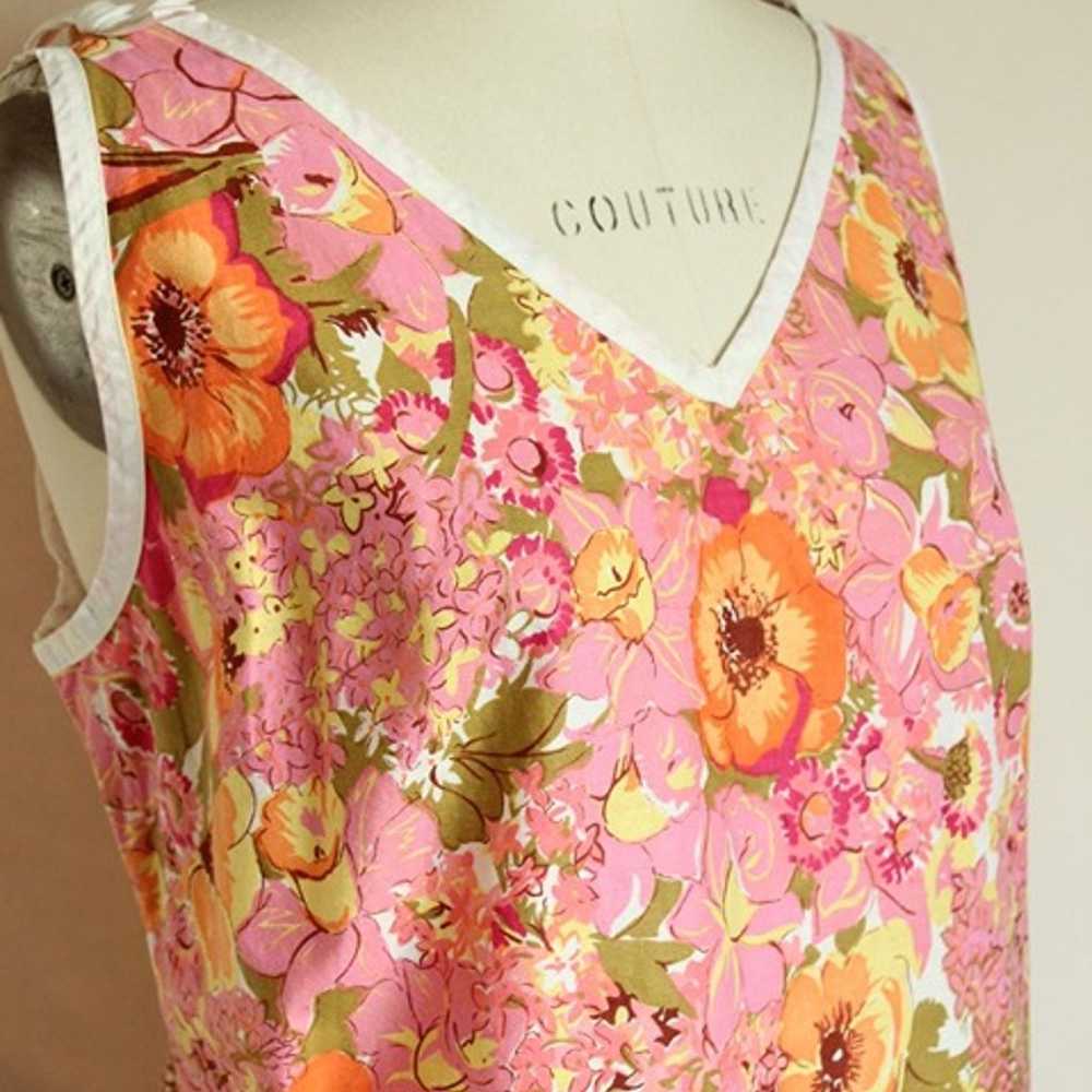 Vintage 1960s Dress, Volup Pink Floral Print Sund… - image 3