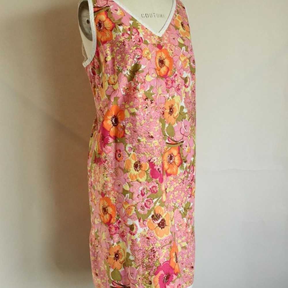 Vintage 1960s Dress, Volup Pink Floral Print Sund… - image 4