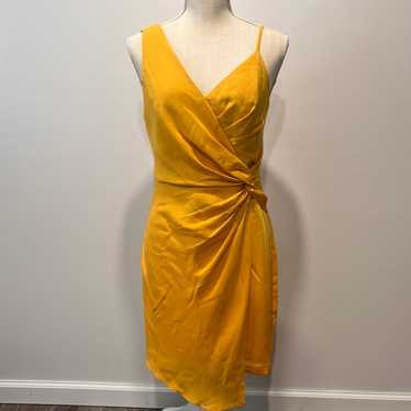 BCBGMAXAZRIA Golden Yellow Mock Wrap Dress Size 6… - image 1