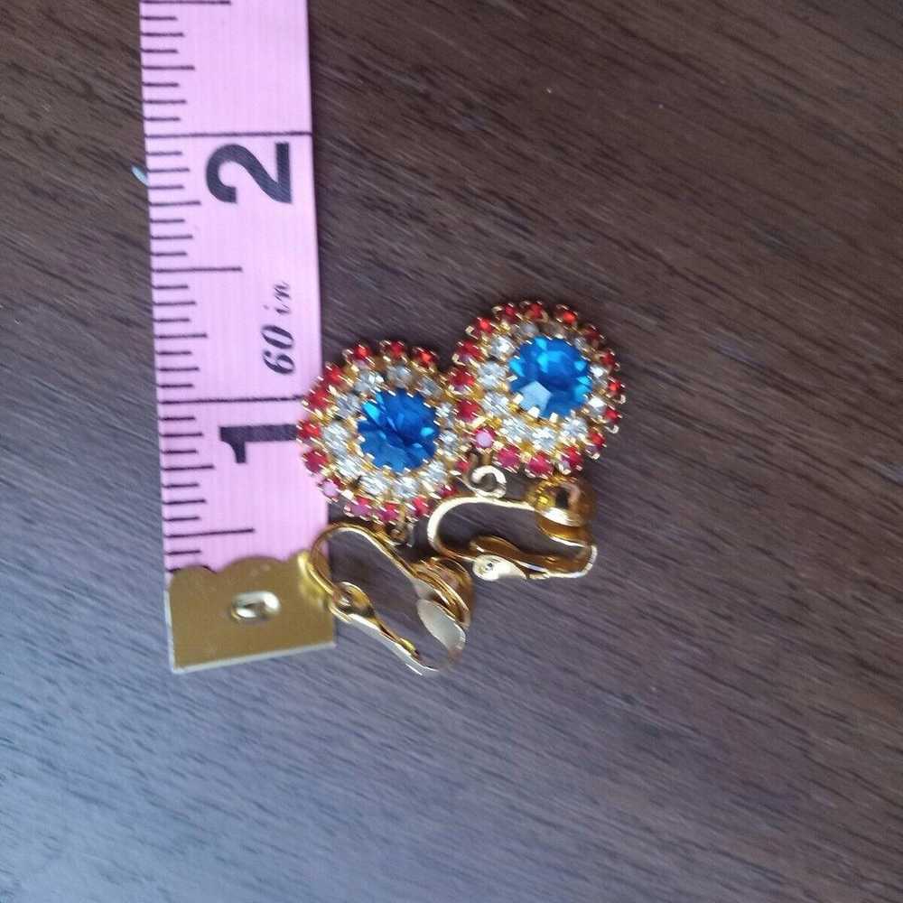 Red White and Blue vintage round rhinestone clip … - image 2