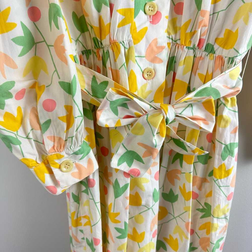 Vintage 60s 70s Shirt Dress Yellow Floral Tie Wai… - image 4