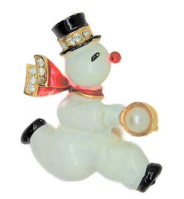 Weiss Snowman Enamel Pearl Holiday Figural Vintage