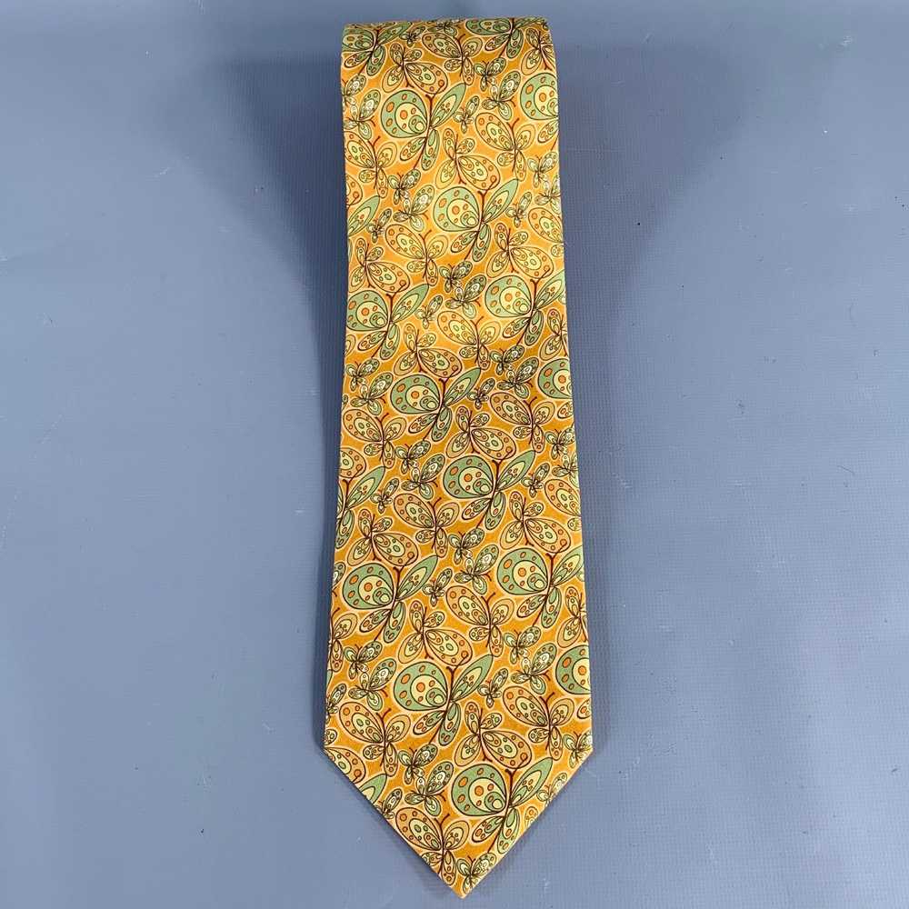 Salvatore Ferragamo Camel Green Butterfly Silk Tie - image 3